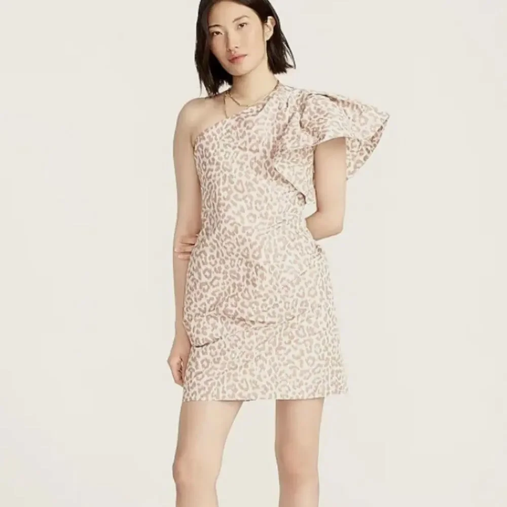NWT J.Crew One-Shoulder Ruffle Mini Dress - Italian Ikat Leopard Print - Size 6